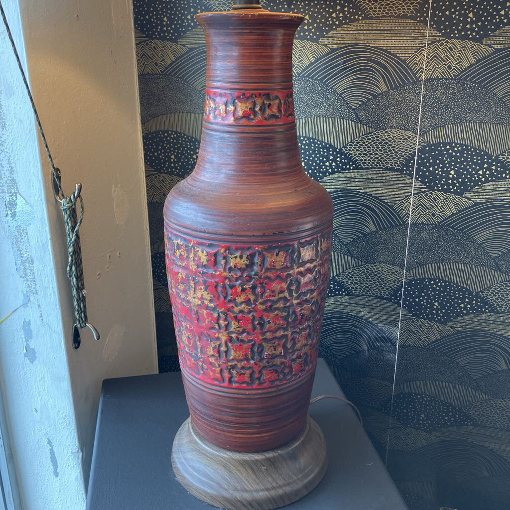 Mid-Century Red, Black & Gold Table Lamp