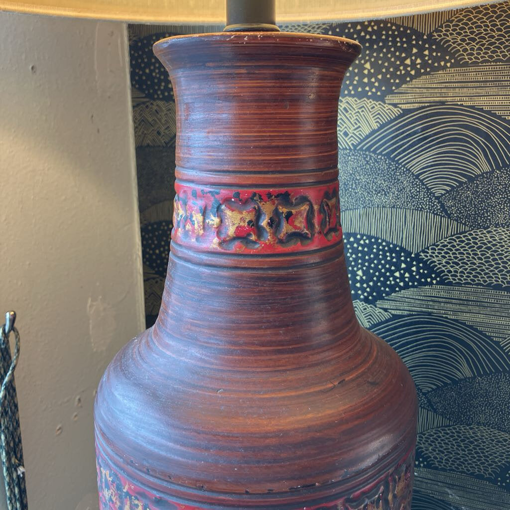 Mid-Century Red, Black & Gold Table Lamp