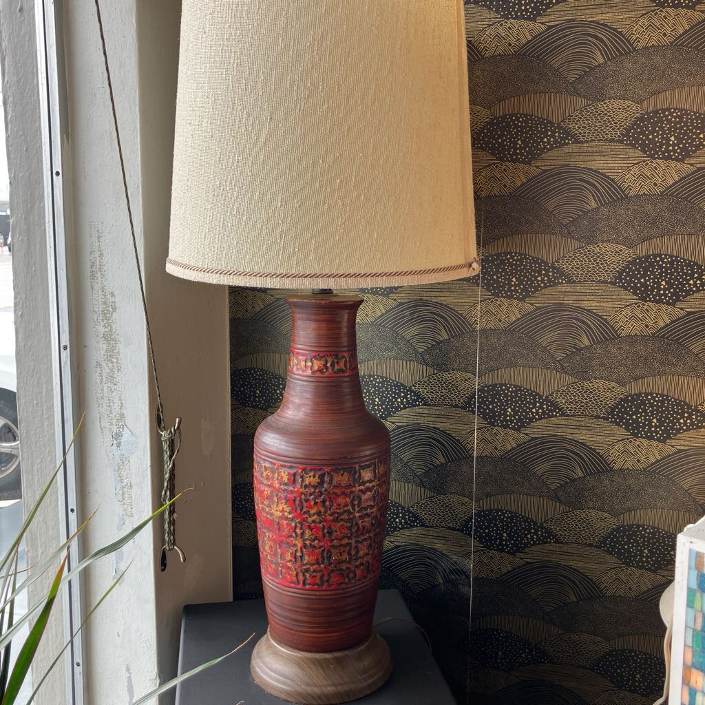 Mid-Century Red, Black & Gold Table Lamp