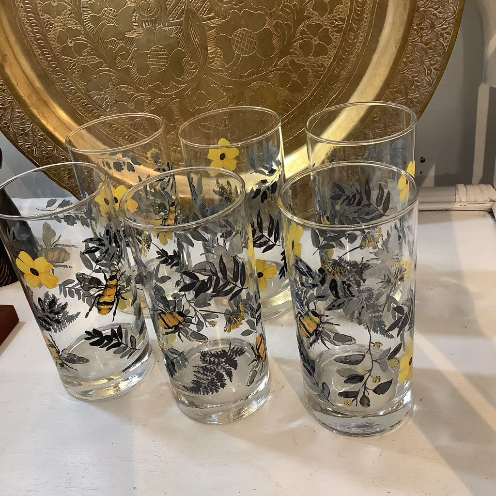 Vintage Royal Norfolk Bumble Bee n Flower Glass Set