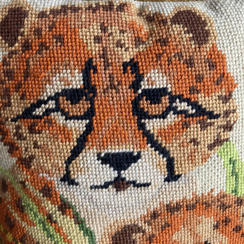 Vintage Baby Cheetahs Wool Needlepoint Pillow