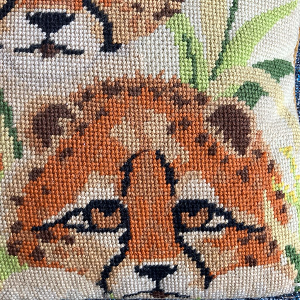 Vintage Baby Cheetahs Wool Needlepoint Pillow