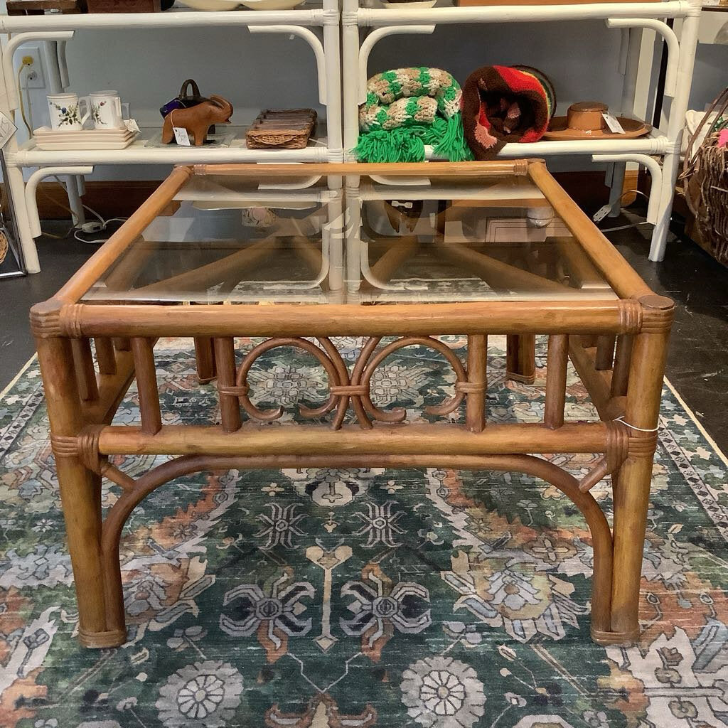 Vintage Rattan Glass Top Table