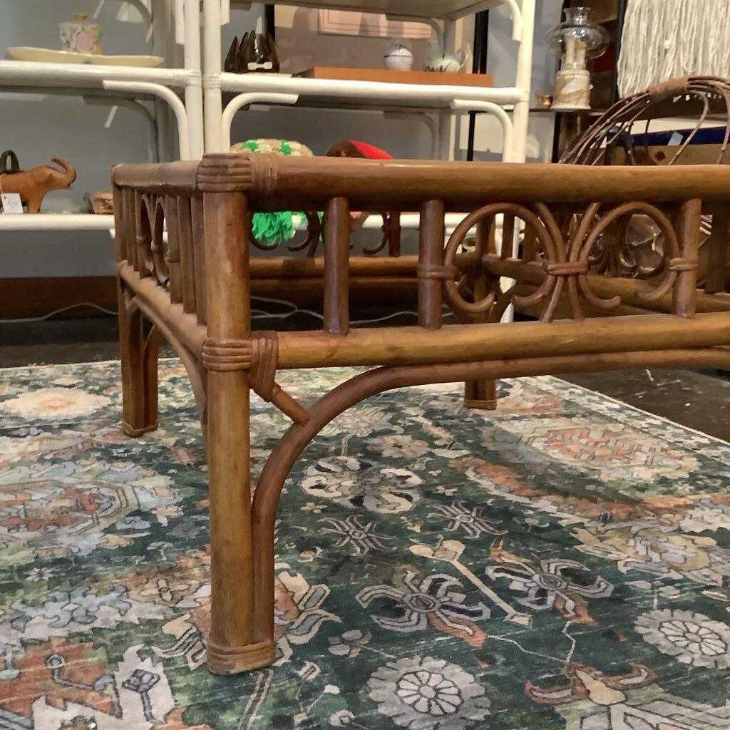 Vintage Rattan Glass Top Table