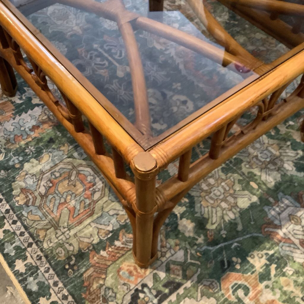 Vintage Rattan Glass Top Table