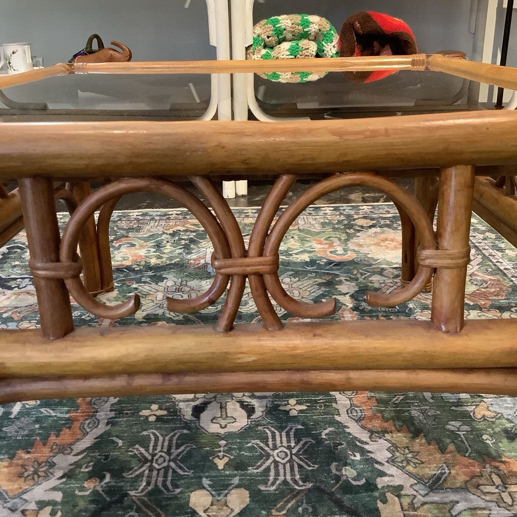 Vintage Rattan Glass Top Table