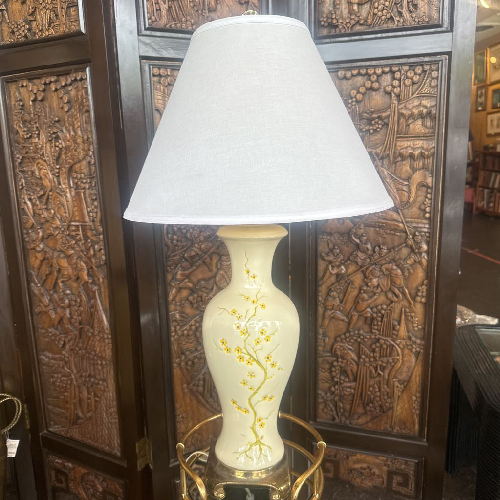 VTG "Cherry Blossom" Ginger Jar Lamp with Brass Base