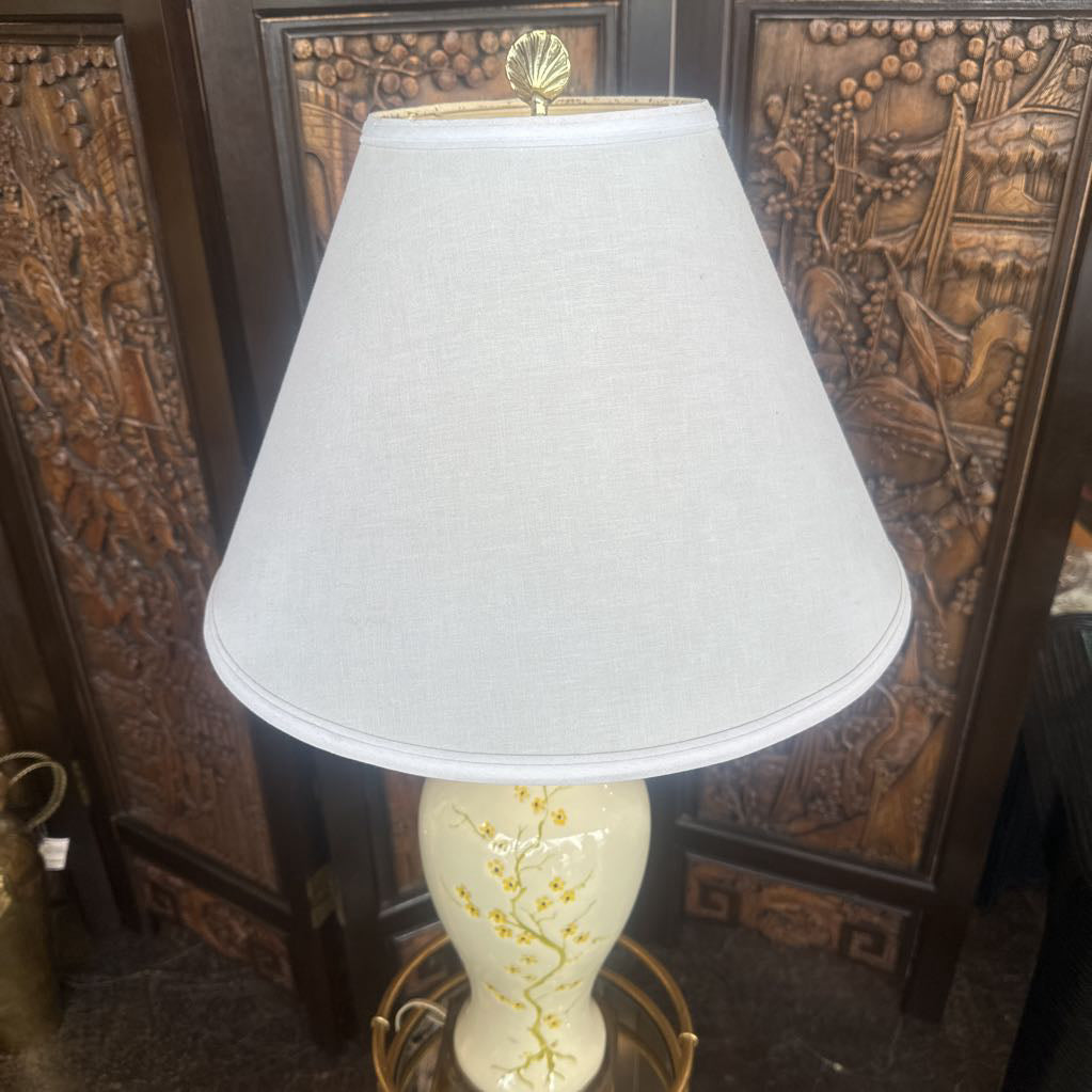 VTG "Cherry Blossom" Ginger Jar Lamp with Brass Base