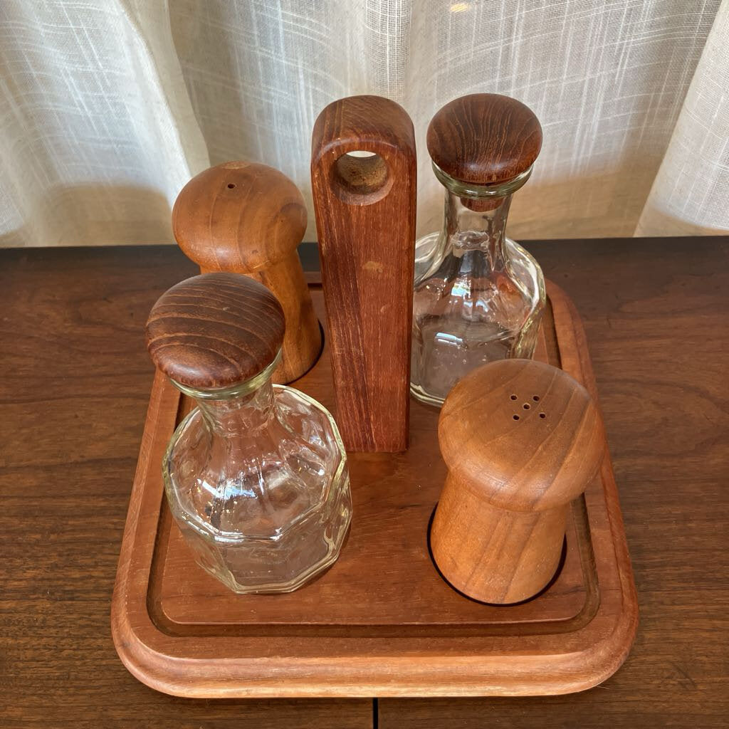 Mid Century Modern "Goodwood" Teak Salt & Pepper Oil & Vinegar Set