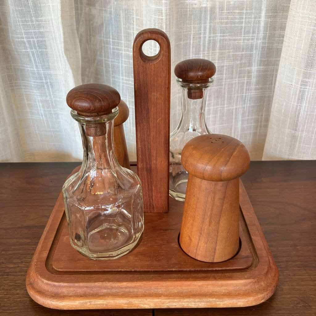 Mid Century Modern "Goodwood" Teak Salt & Pepper Oil & Vinegar Set