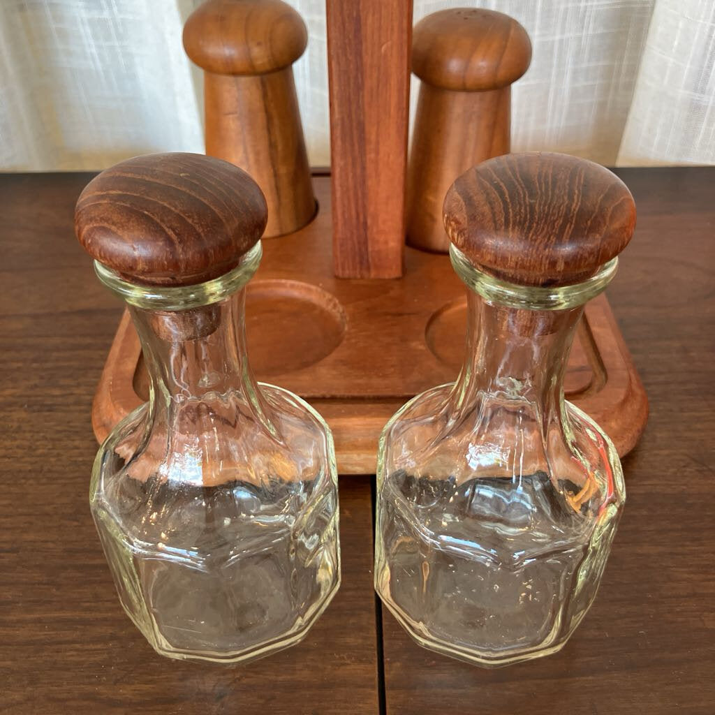Mid Century Modern "Goodwood" Teak Salt & Pepper Oil & Vinegar Set