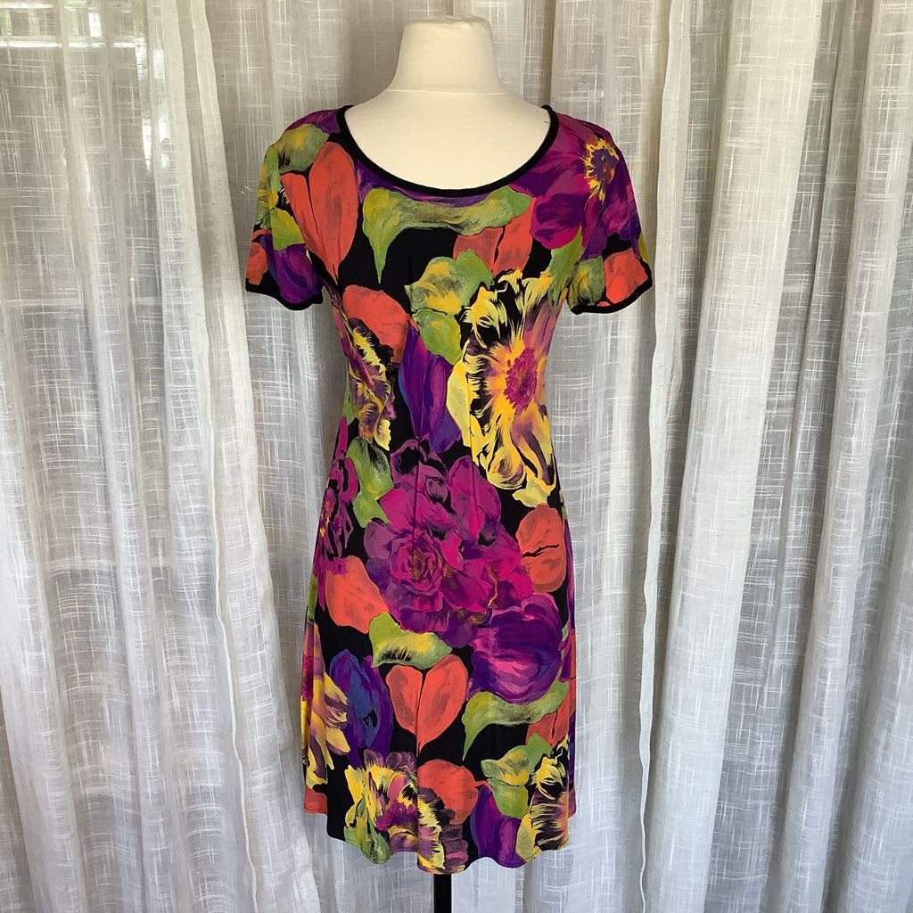 1990s Black Floral Mini Dress