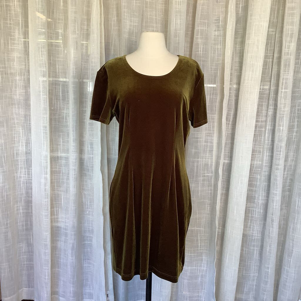 1990s Olive Green Velveteen Mini Dress