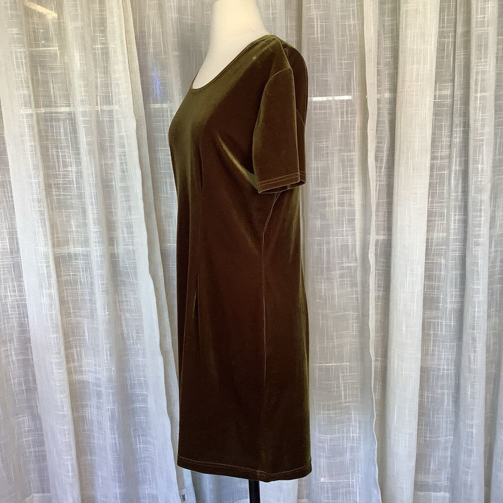 1990s Olive Green Velveteen Mini Dress