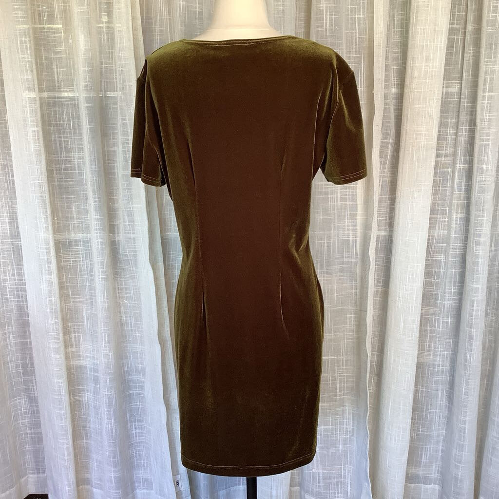 1990s Olive Green Velveteen Mini Dress