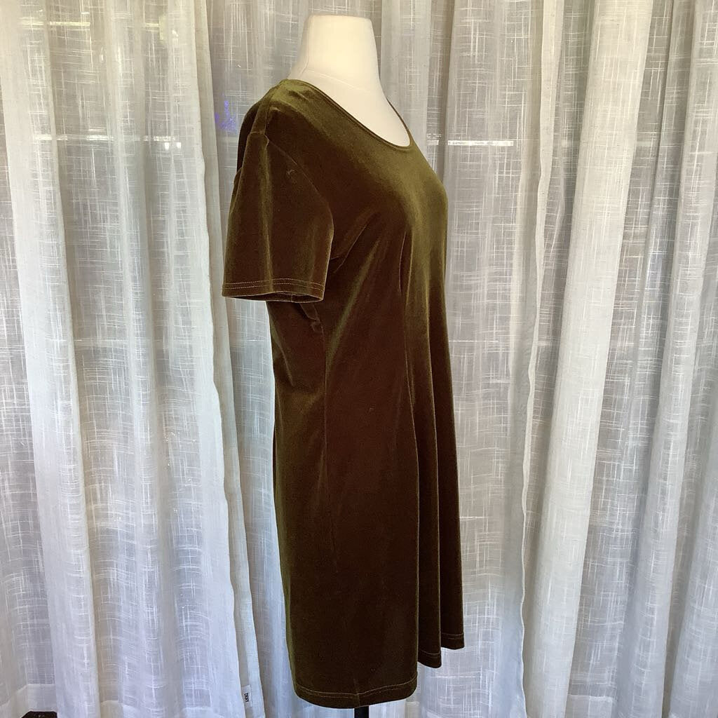 1990s Olive Green Velveteen Mini Dress