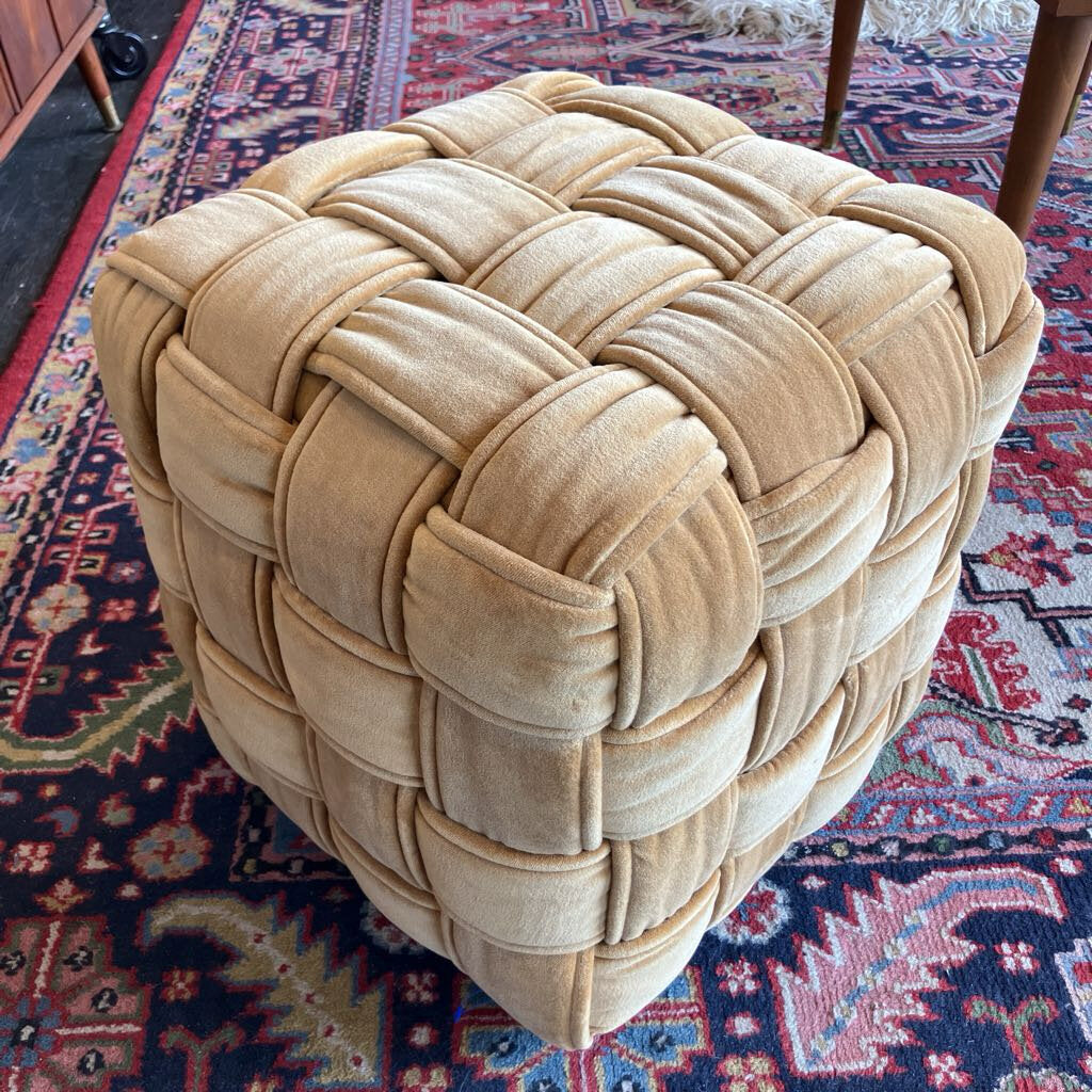 Gold Velvet Cube Ottoman