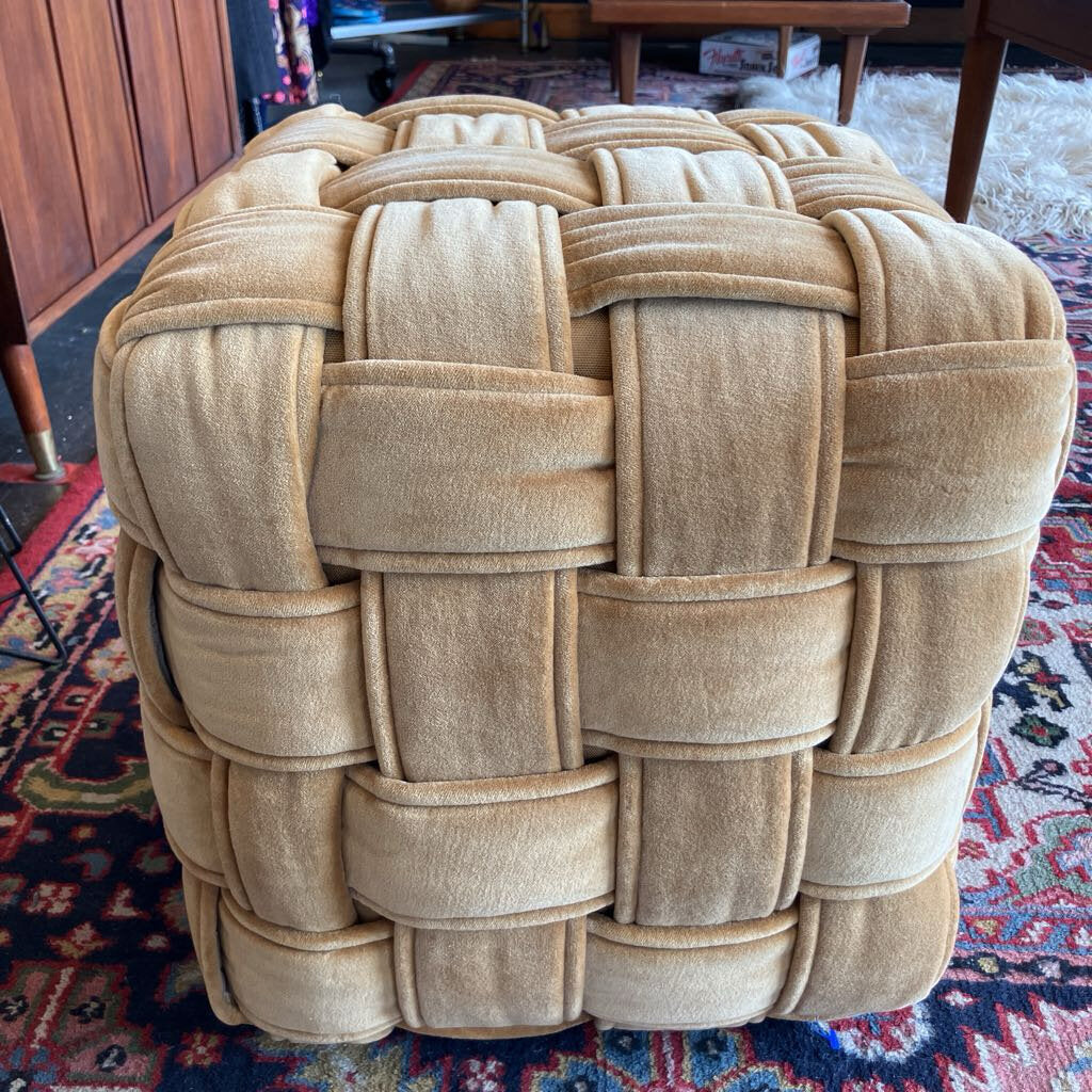 Gold Velvet Cube Ottoman