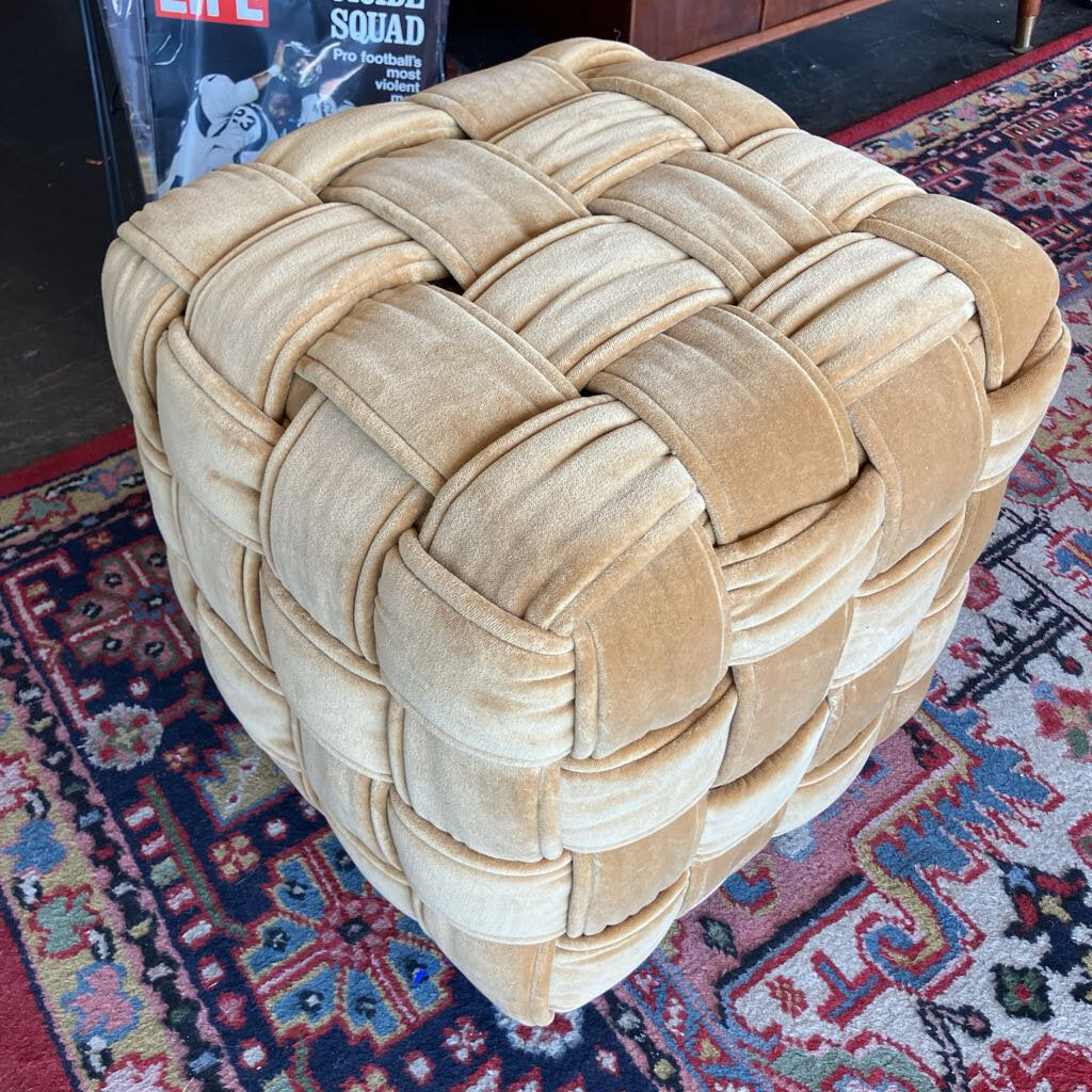 Gold Velvet Cube Ottoman