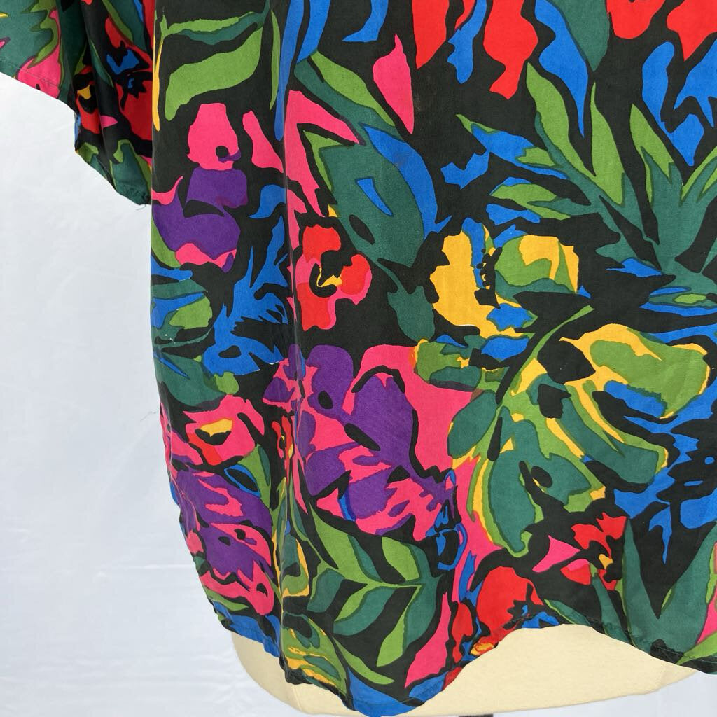 1990s Silk Tropical Floral Blouse