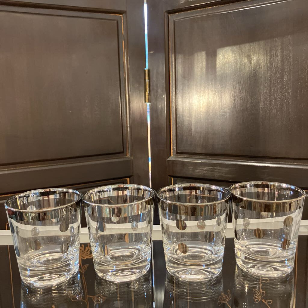 Vintage Silver Rim Spotted Whiskey Glasses Set of 4