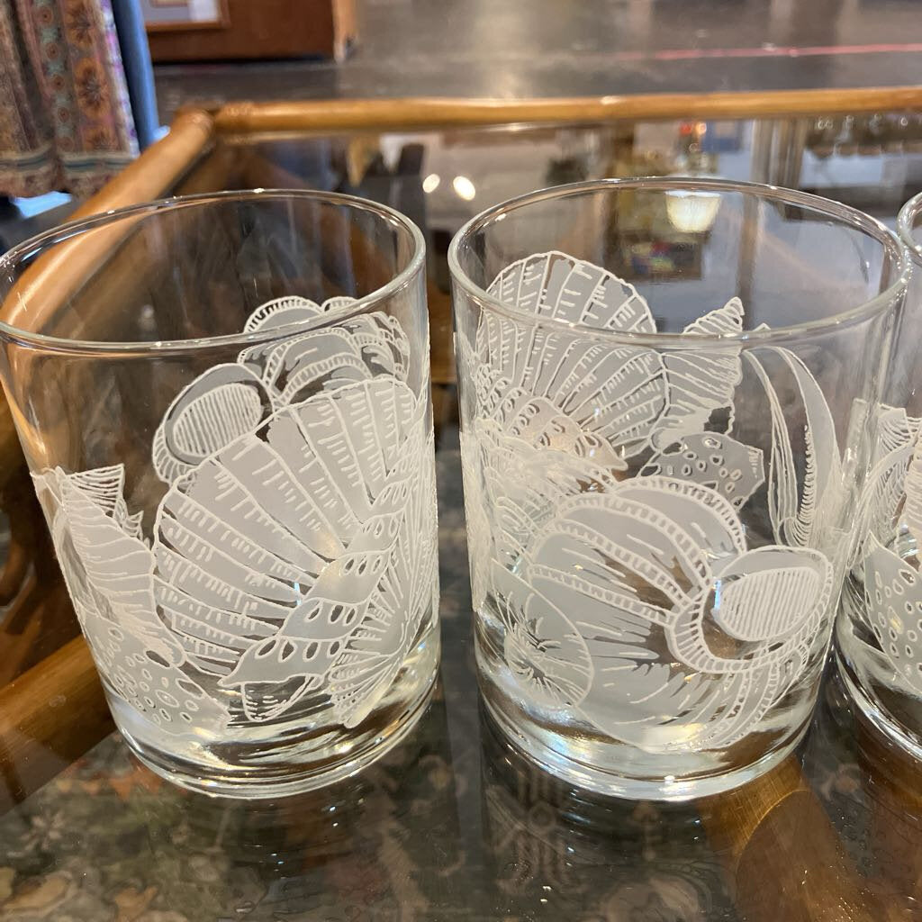 Vintage Set of 4 Tastesetter Seashell Low Ball Glasses