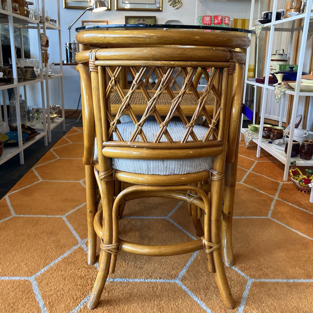 Vintage Rattan Honeymoon Table and Chairs Set