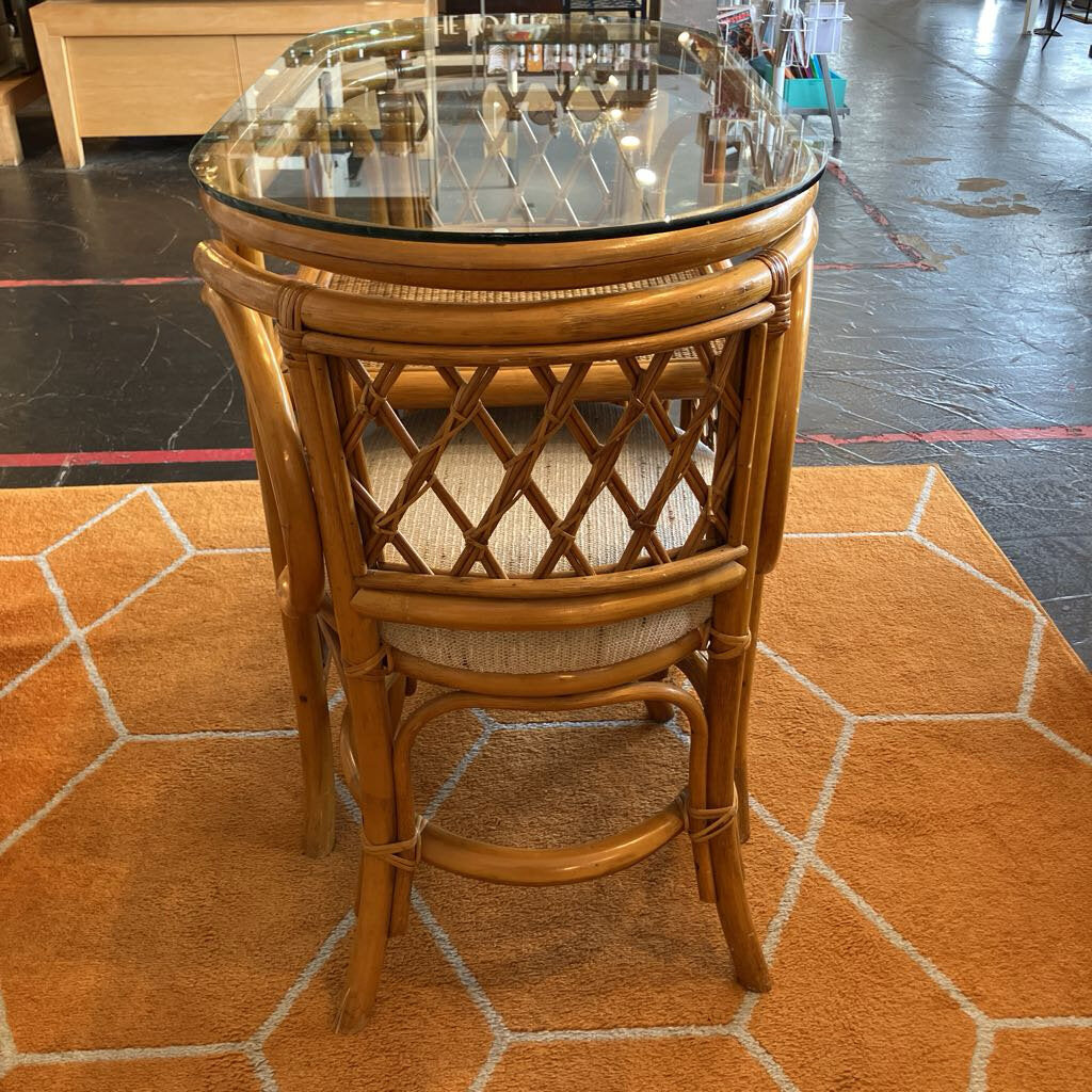 Vintage Rattan Honeymoon Table and Chairs Set