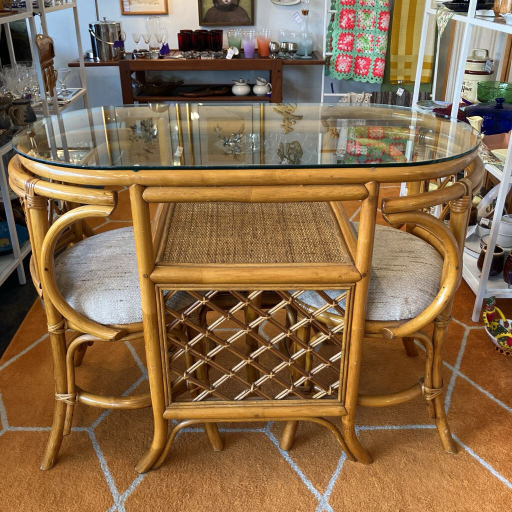 Vintage Rattan Honeymoon Table and Chairs Set