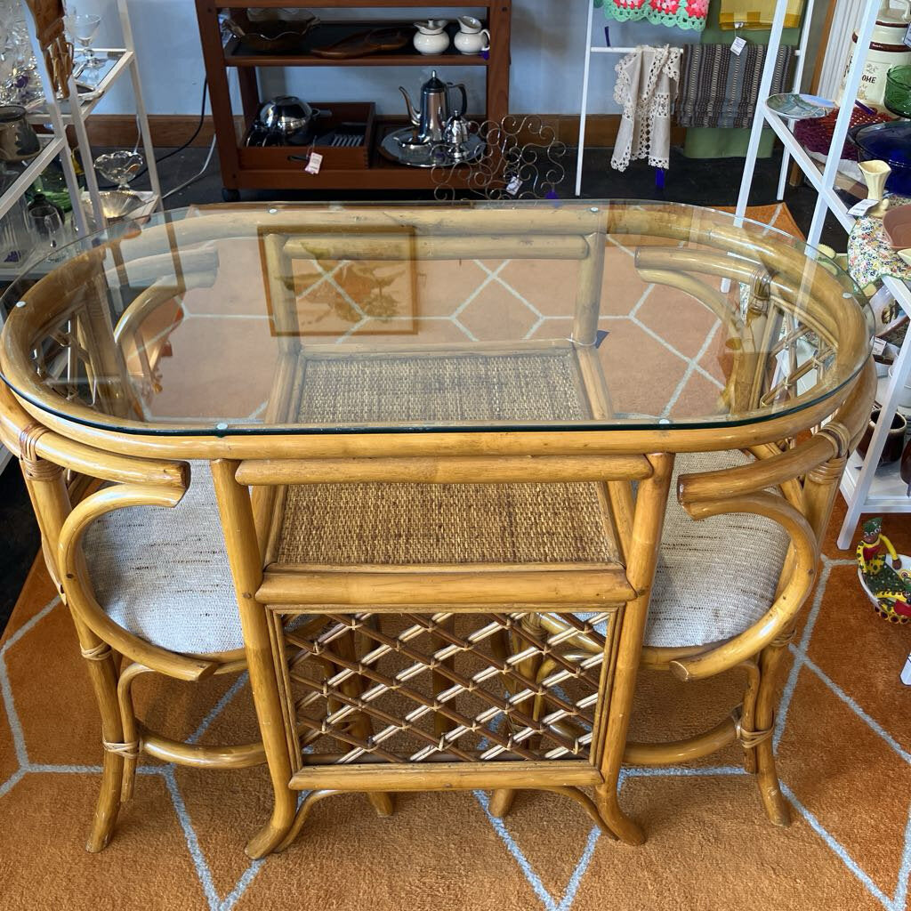 Vintage Rattan Honeymoon Table and Chairs Set