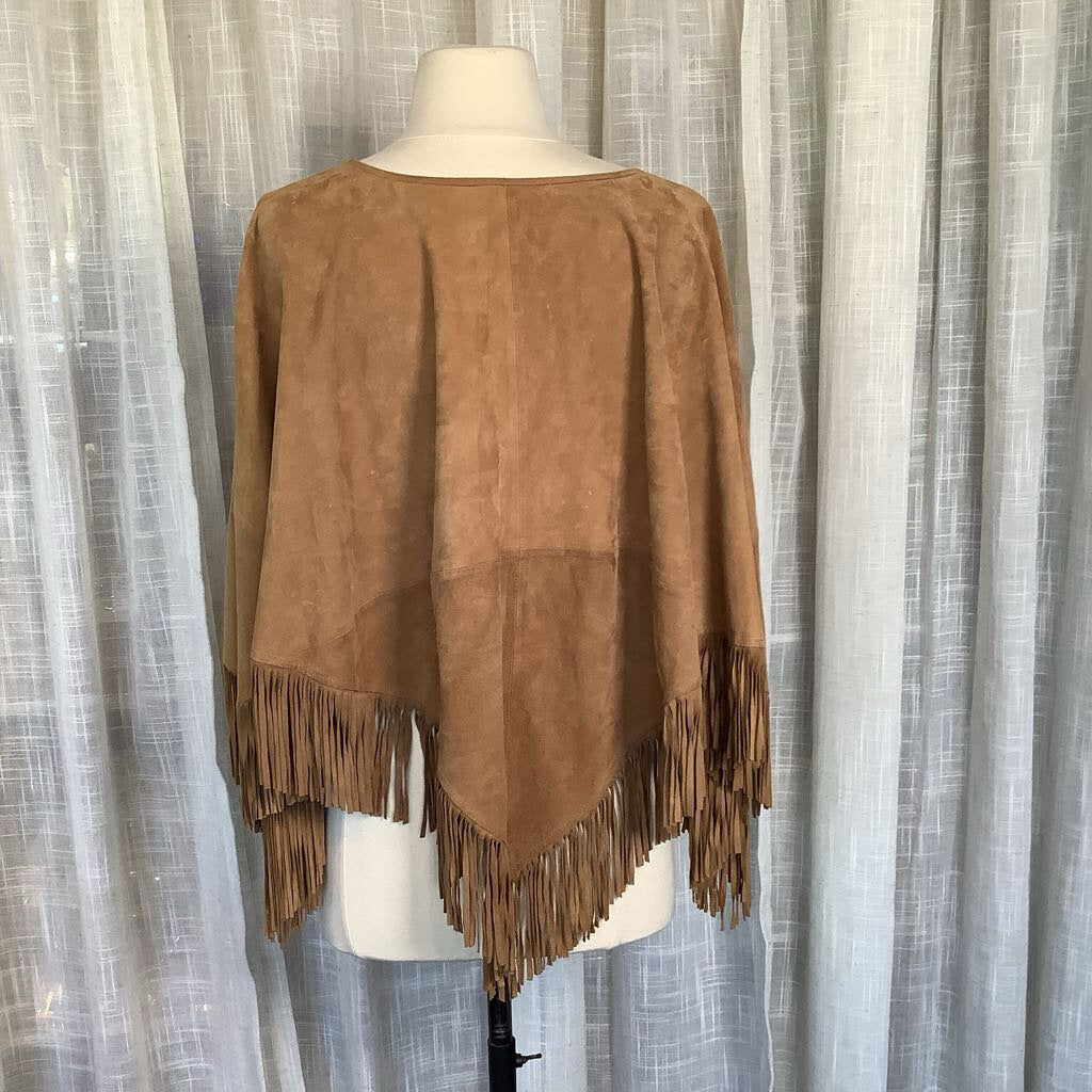 Tan Suede Vintage Poncho with Fringe