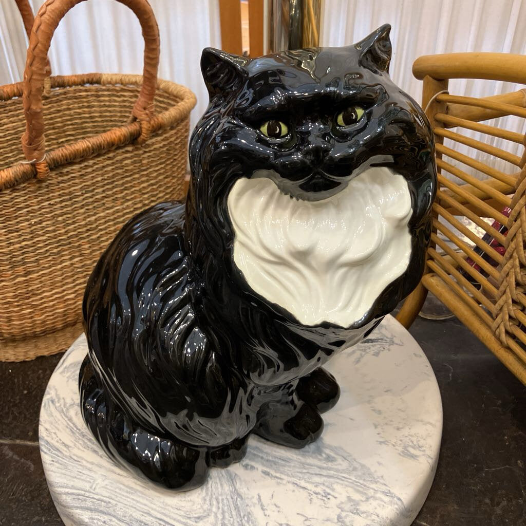 Vintage Ceramic Black and White Cat