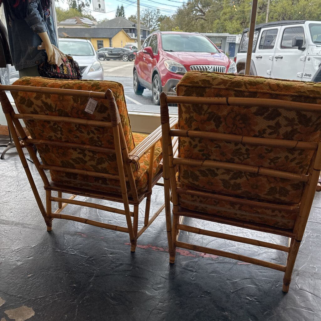 Mid Century 1960s Rattan Chair Set w/ Original Cushions