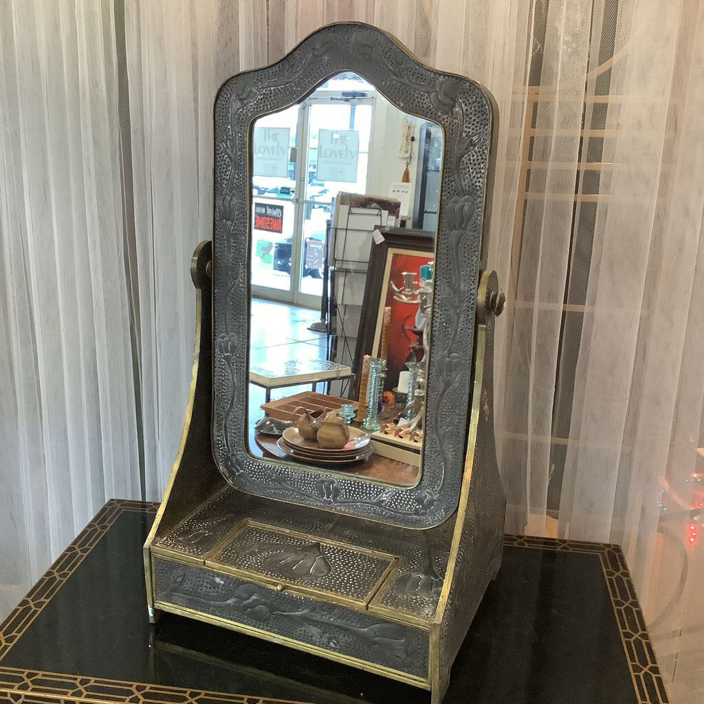 Tin and brass hammered vanity mirror