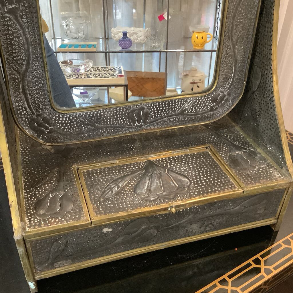 Tin and brass hammered vanity mirror