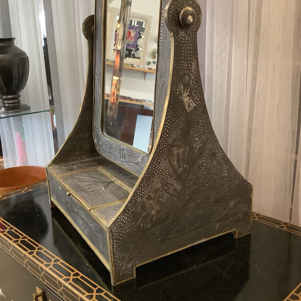 Tin and brass hammered vanity mirror