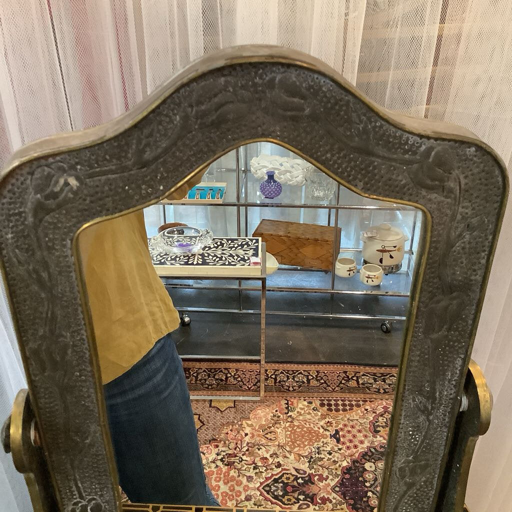 Tin and brass hammered vanity mirror