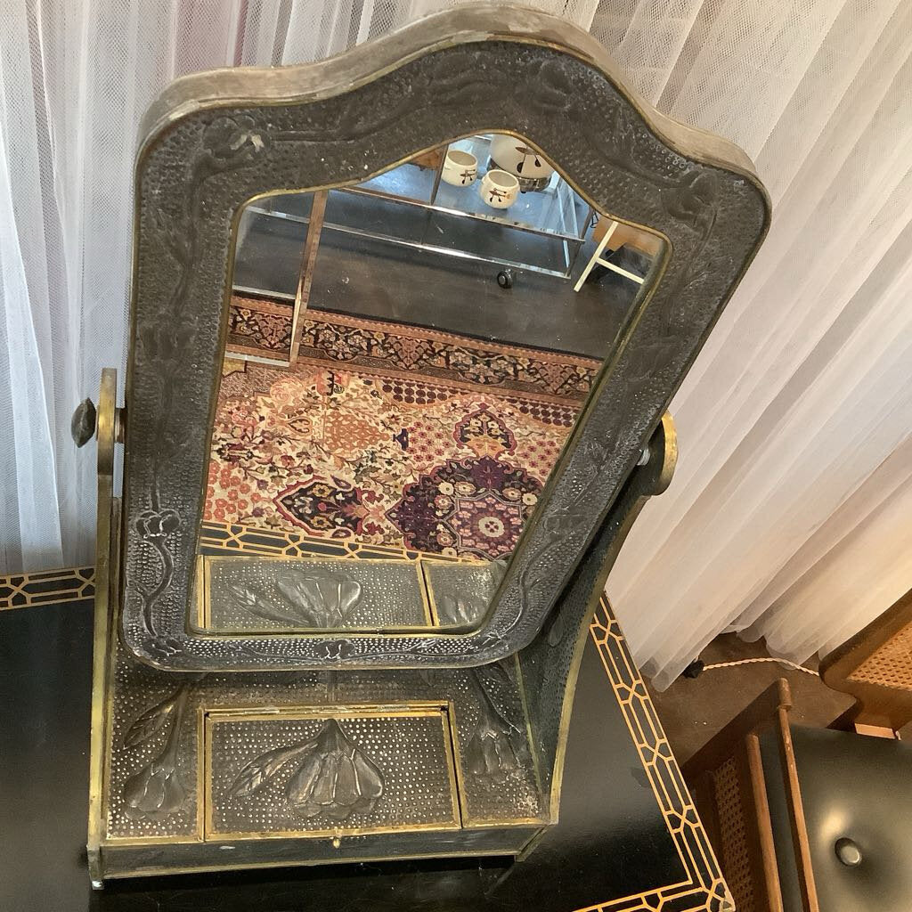 Tin and brass hammered vanity mirror