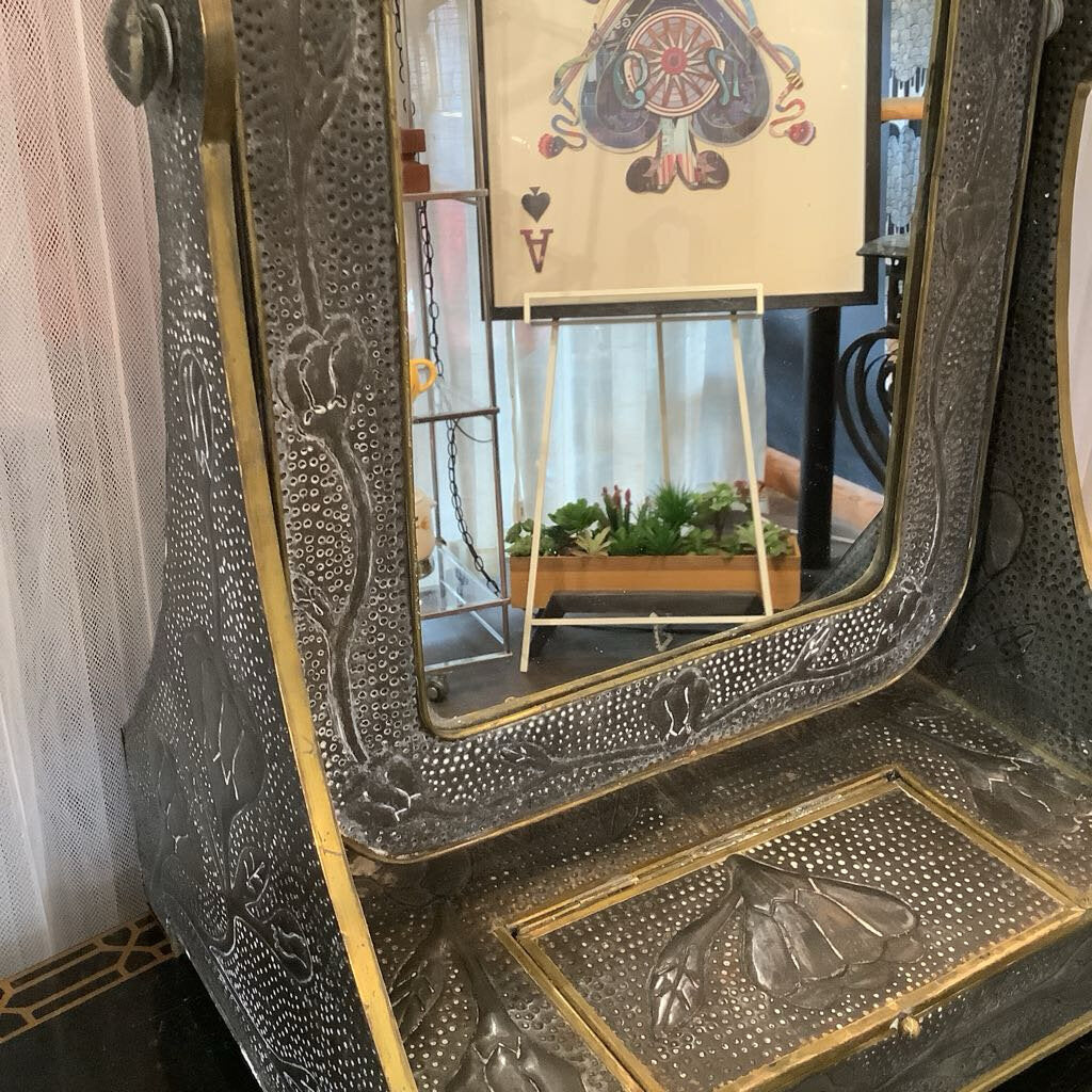 Tin and brass hammered vanity mirror