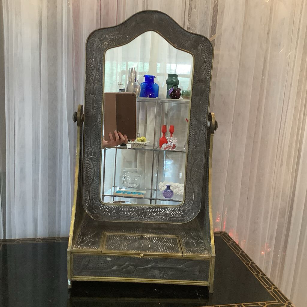 Tin and brass hammered vanity mirror