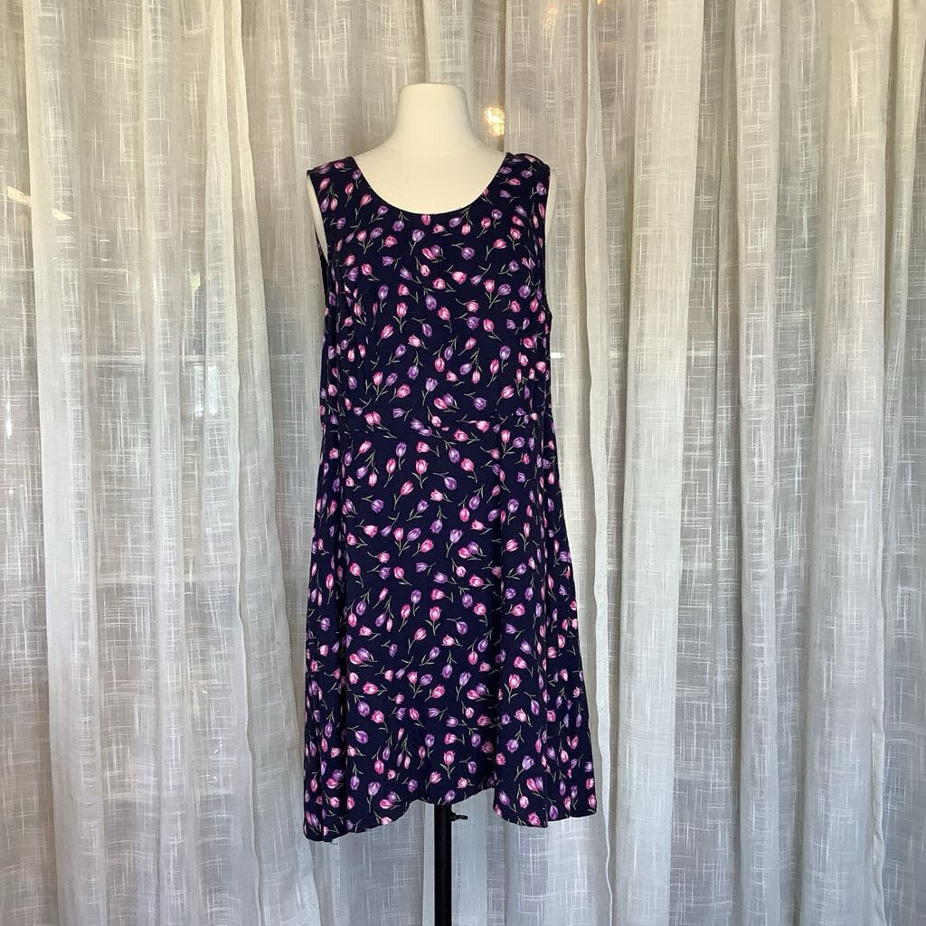 1990s Navy Floral Dress