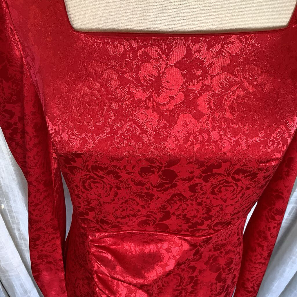 90s Handmade Silky Red Dress 28" B 34" S 24" L from Waist 37"