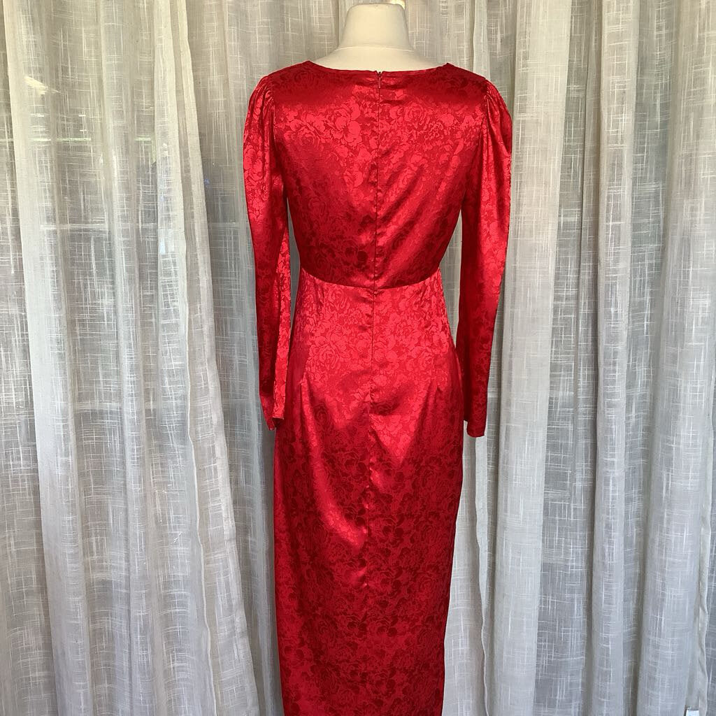 90s Handmade Silky Red Dress 28" B 34" S 24" L from Waist 37"