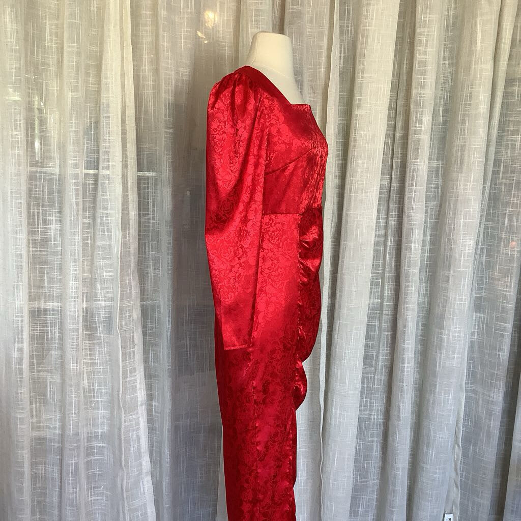 90s Handmade Silky Red Dress 28" B 34" S 24" L from Waist 37"