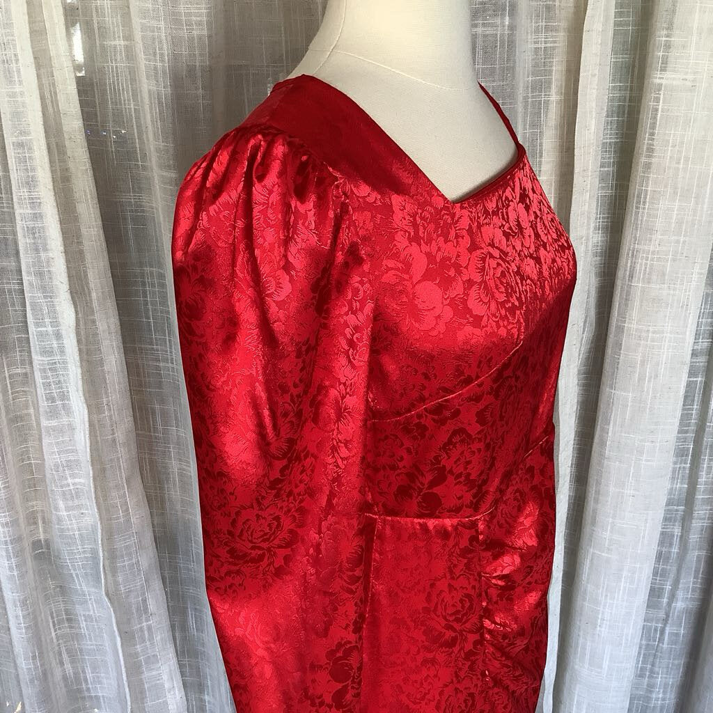 90s Handmade Silky Red Dress 28" B 34" S 24" L from Waist 37"