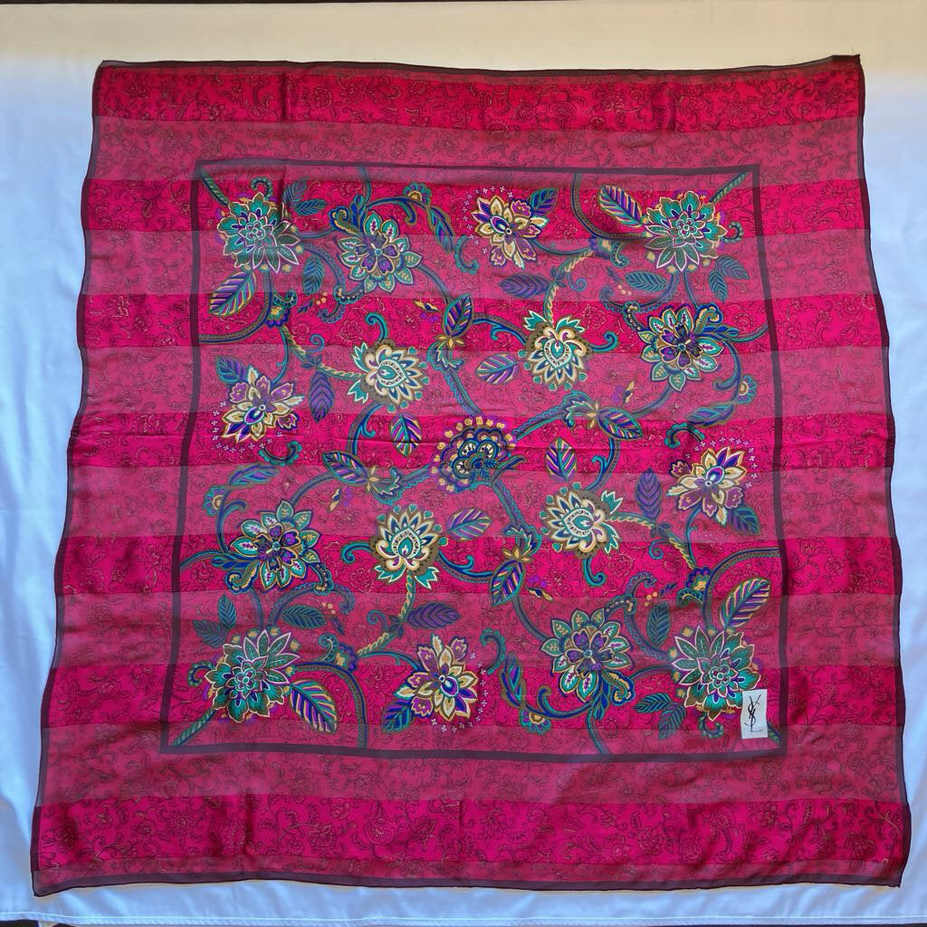 Amazing Authentic Vintage YSL YVES SAINT LAURENT Silk Logo Shawl - Pinks