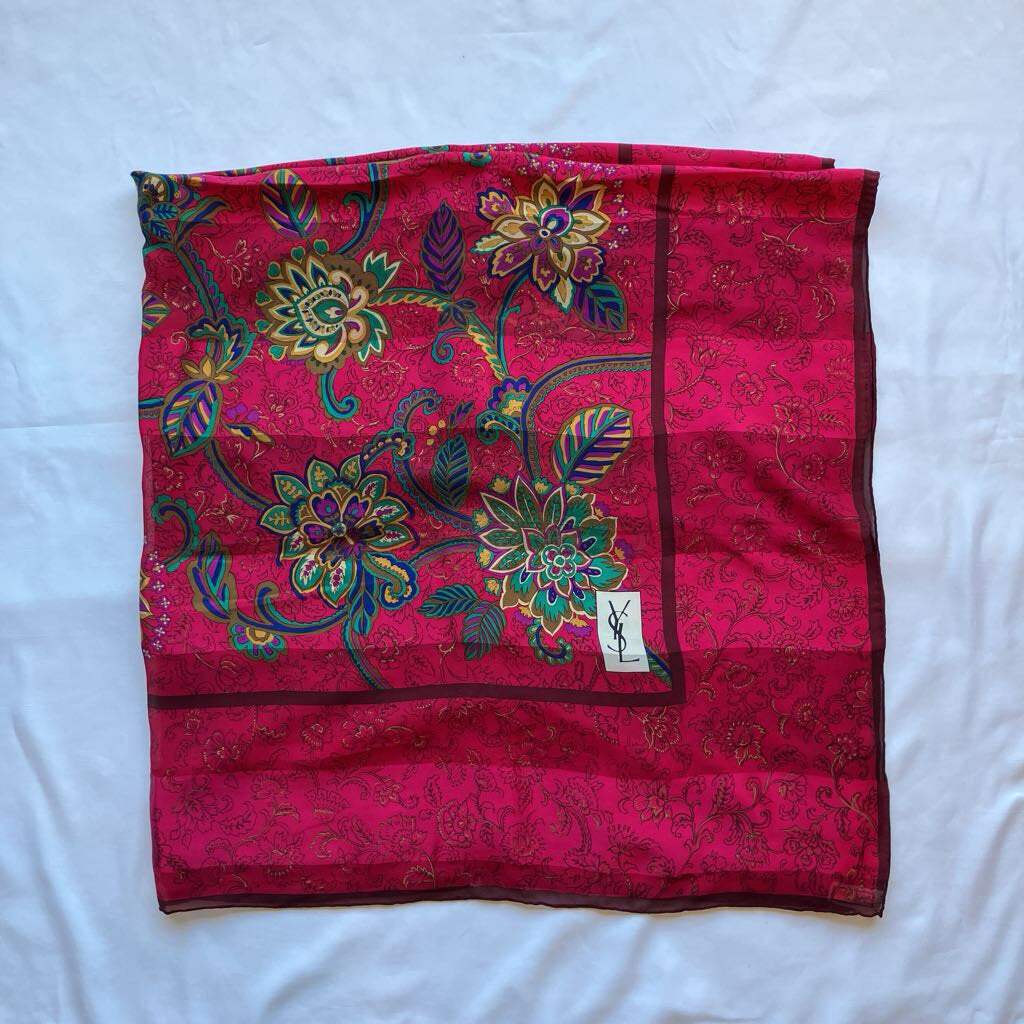 Amazing Authentic Vintage YSL YVES SAINT LAURENT Silk Logo Shawl - Pinks