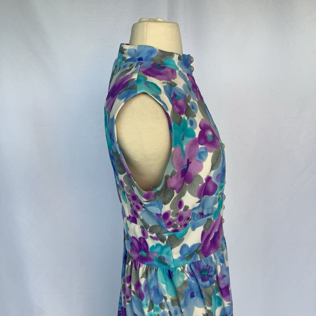 1970s White Floral Maxi