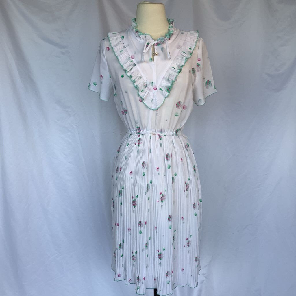 1980s White Polka Dot Day Dress