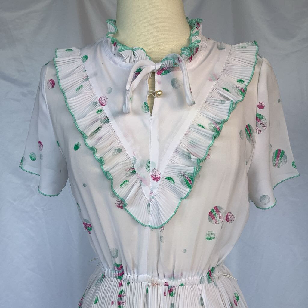 1980s White Polka Dot Day Dress